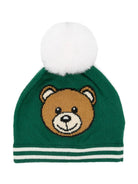 Berretto per neonati Moschino Kids verde con ricamo Teddy Bear e pompon - Rubino Kids