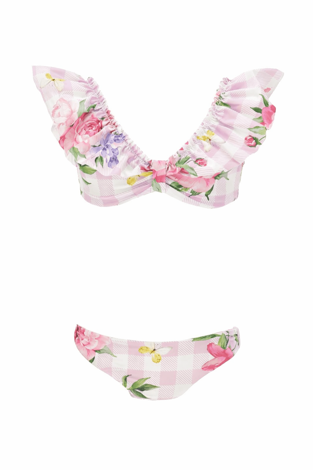 Bikini a fiori per bambina Monnalisa rosa con ruches - Rubino Kids