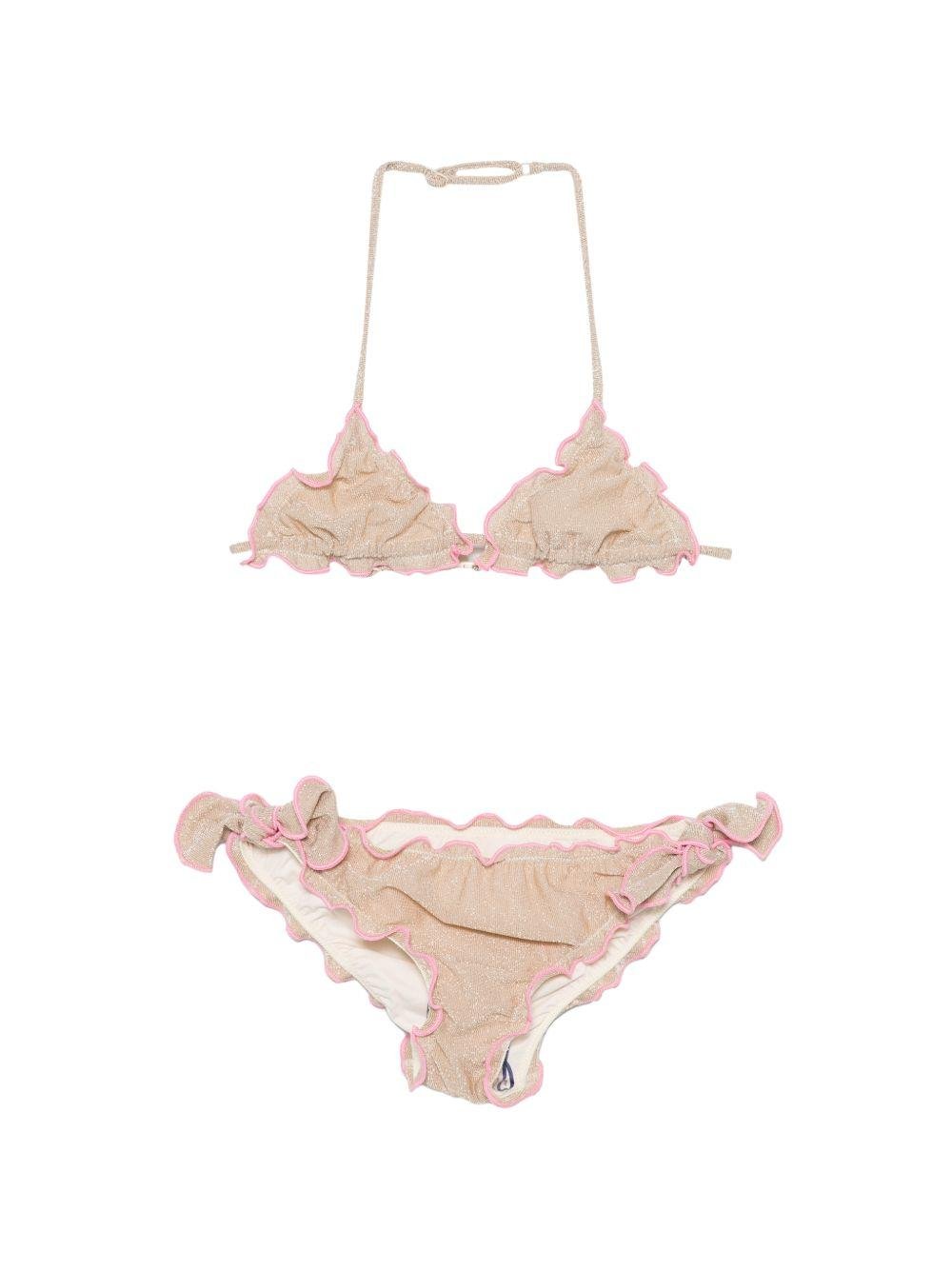 Bikini Cris per bambina MC2 Saint Barth Kids beige con dettagli rosa - Rubino Kids