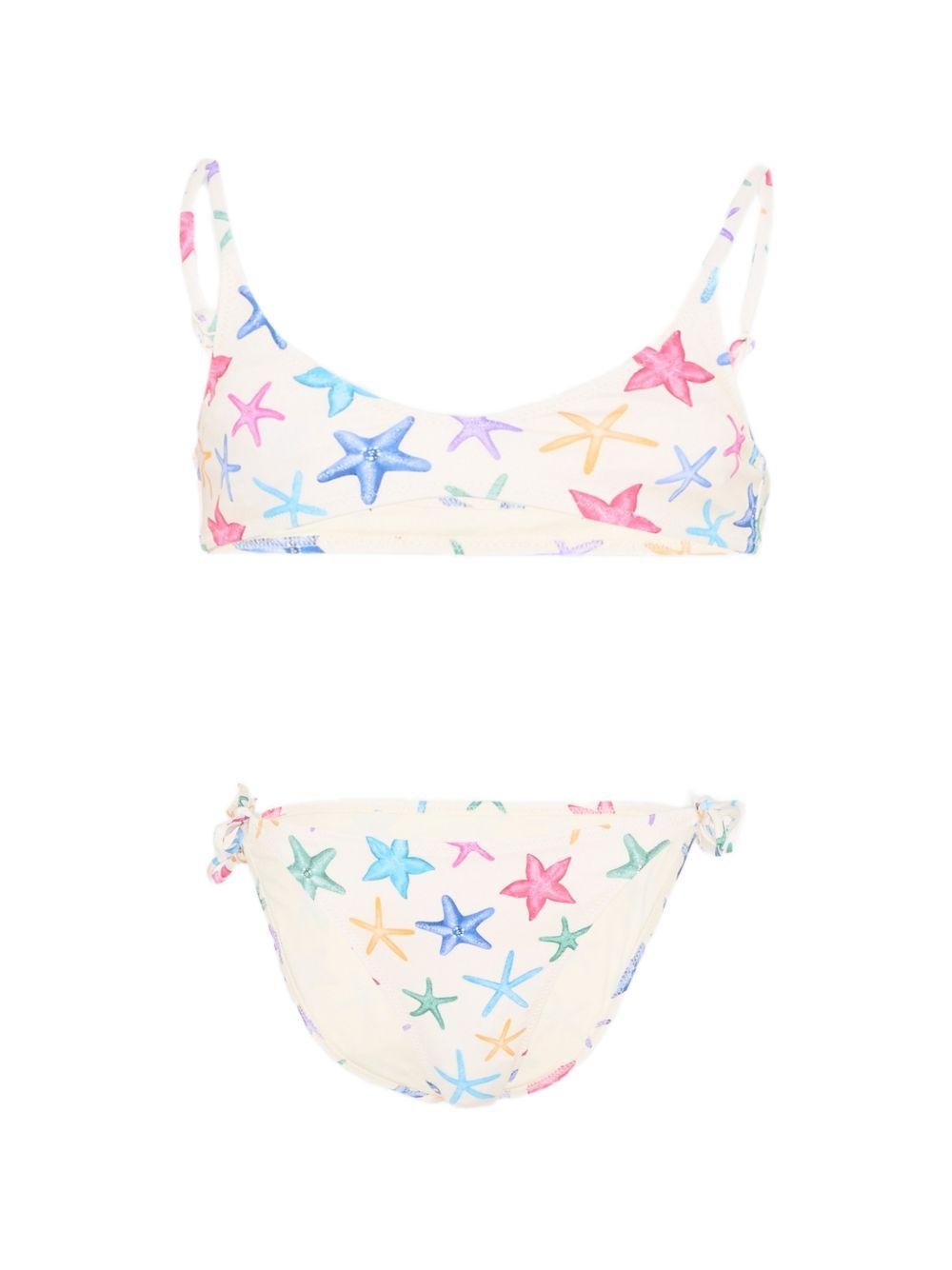 Bikini per bambina MC2 Saint Barth Kids beige con stampa a stella marina - Rubino Kids