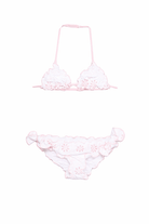 Bikini per bambina MC2 Saint Barth Kids bianco a fiori con ruches - Rubino Kids