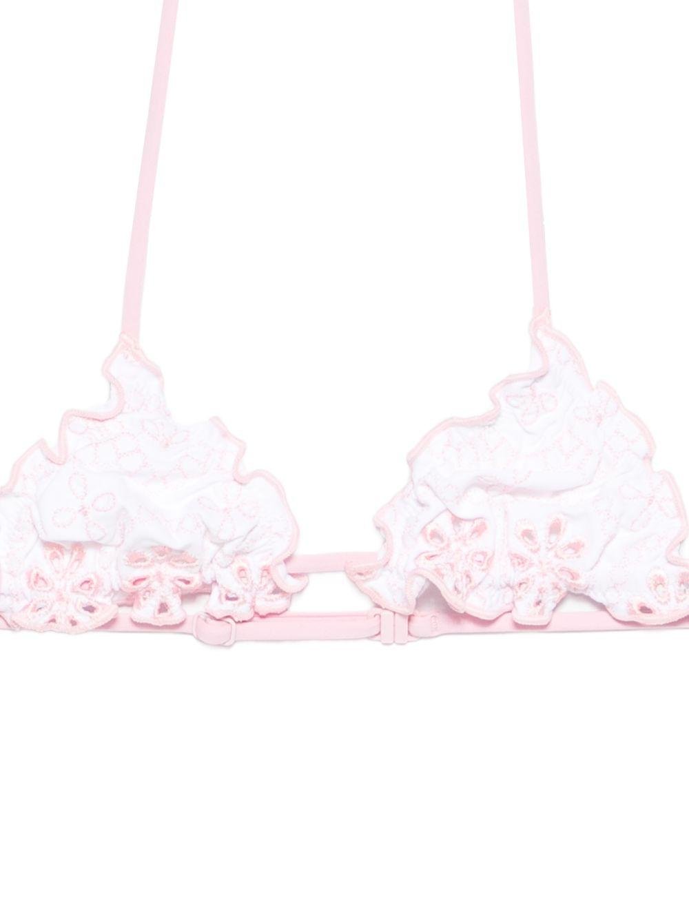 Bikini per bambina MC2 Saint Barth Kids bianco a fiori con ruches - Rubino Kids