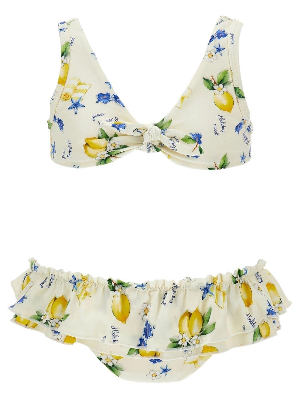 Bikini per bambina Monnalisa bianco con stampa limoni - Rubino Kids