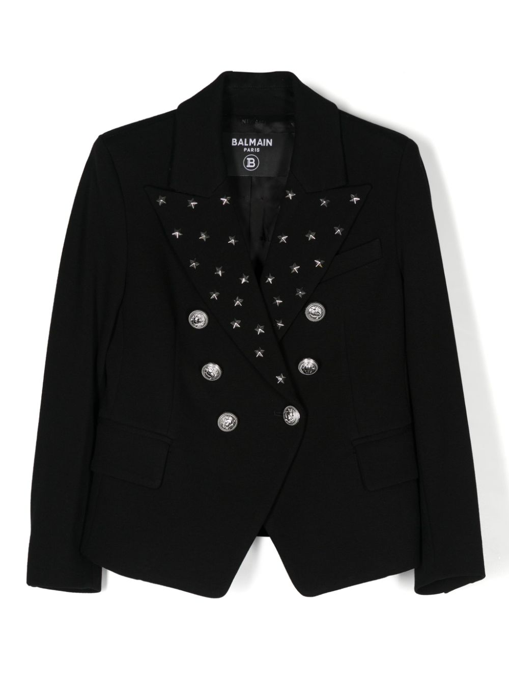 Blazer decorato con stelle per bambina Balmain Kids nero con polsini con bottoni finti - Rubino Kids