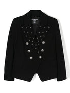 Blazer decorato con stelle per bambina Balmain Kids nero con polsini con bottoni finti - Rubino Kids