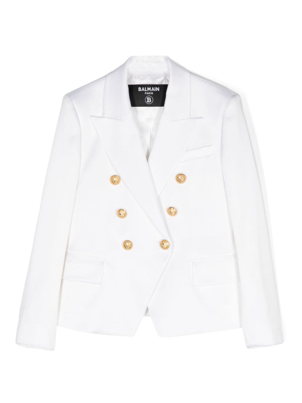 Blazer doppiopetto con revers a lancia per bambina Balmain Kids bianco con spalline - Rubino Kids