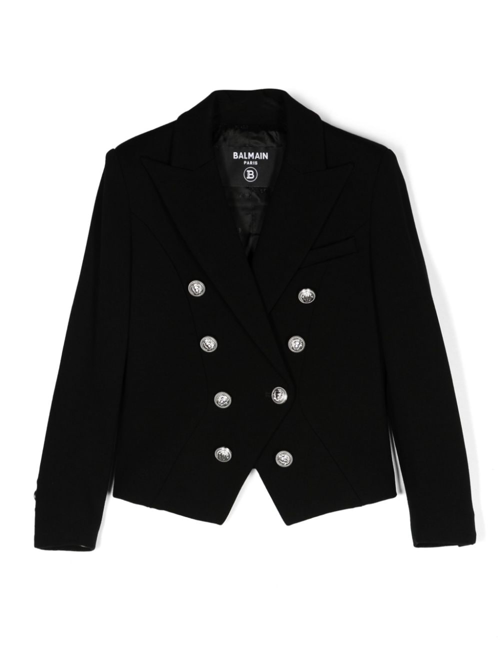 Blazer doppiopetto con revers a lancia per bambina Balmain Kids nero con spalline - Rubino Kids