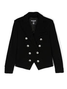 Blazer doppiopetto con revers a lancia per bambina Balmain Kids nero con spalline - Rubino Kids