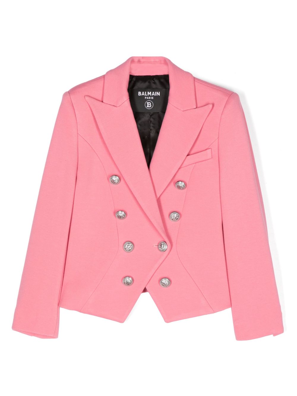 Blazer doppiopetto con revers a lancia per bambina Balmain Kids rosa con spalline - Rubino Kids