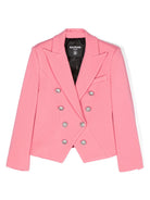 Blazer doppiopetto con revers a lancia per bambina Balmain Kids rosa con spalline - Rubino Kids