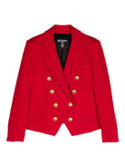 Blazer doppiopetto con revers a lancia per bambina Balmain Kids rosso con bottoni color oro - Rubino Kids