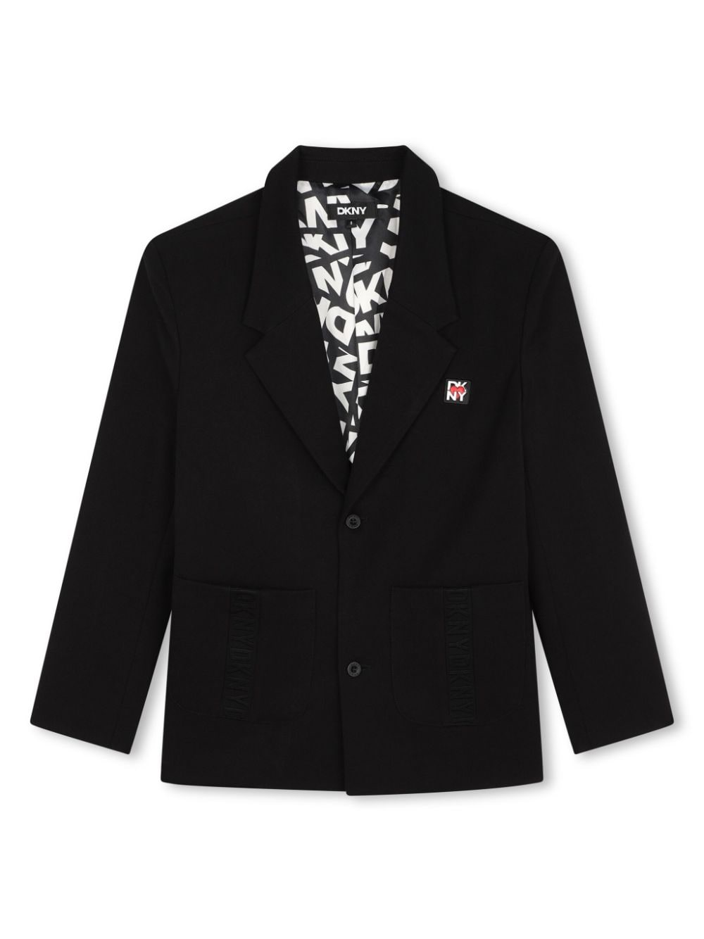 Blazer monopetto con applicazione per bambino Dkny Kids nero con revers classici - Rubino Kids