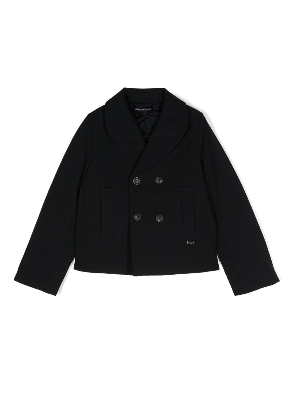 Blazer monopetto con placca logo per bambino Emporio Armani Kids nero con revers classico - Rubino Kids