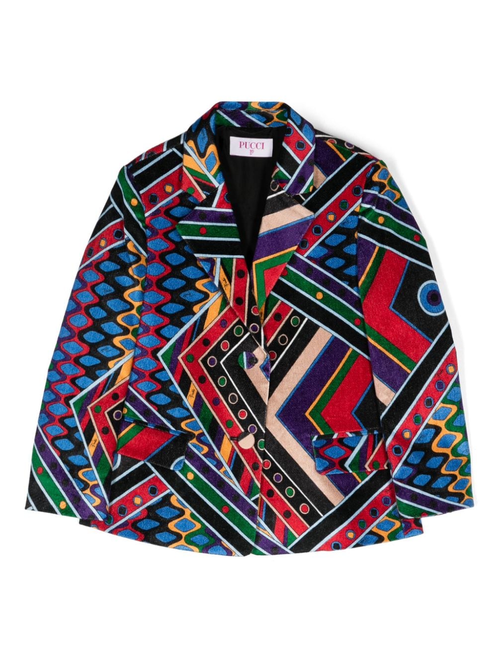 Blazer monopetto per bambina Emilio Pucci Junior multicolore con stampa grafica - Rubino Kids