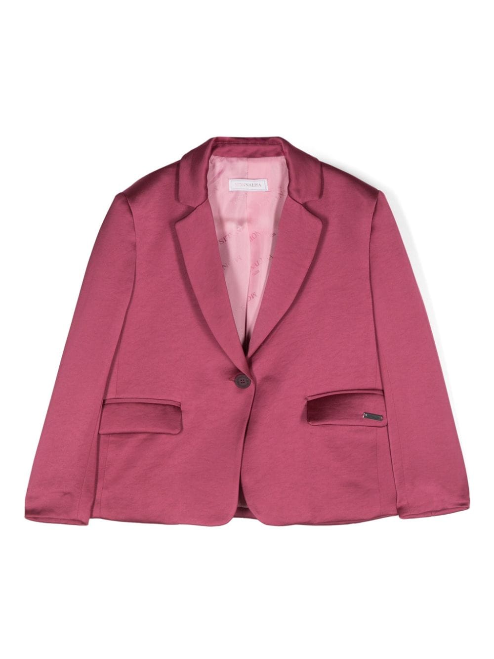 Blazer per bambina Monnalisa rosa monopetto in raso - Rubino Kids