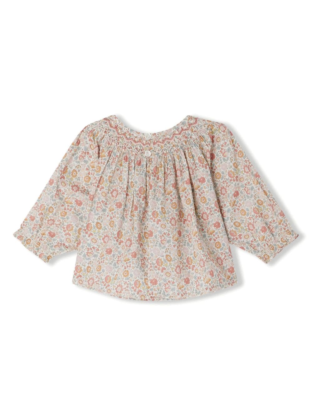 Blusa a fiori per neonata Bonpoint rosa con scollo rotondo - Rubino Kids