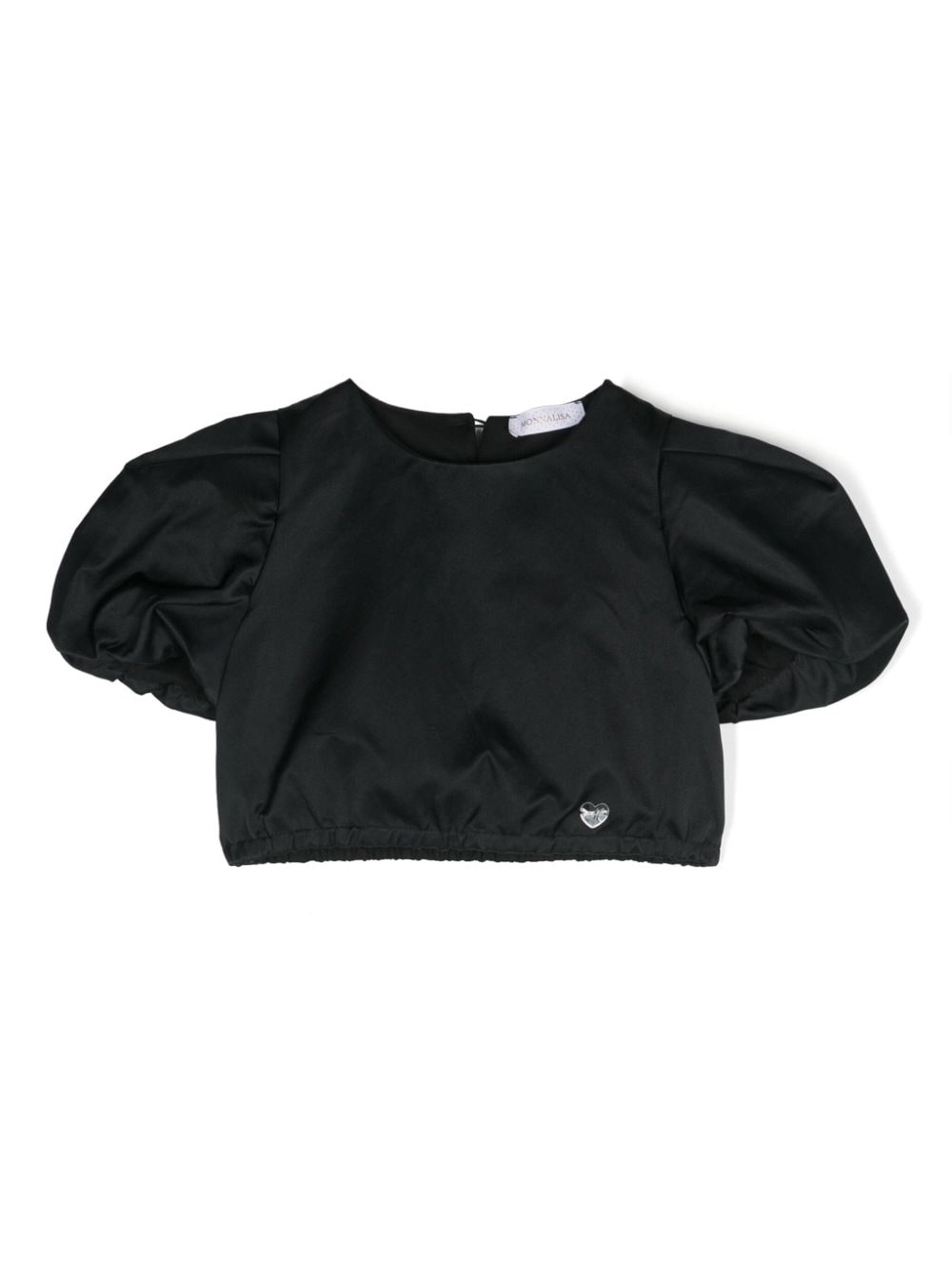 Blusa con maniche a palloncino per bambina Monnalisa nera con ciondolo con logo - Rubino Kids