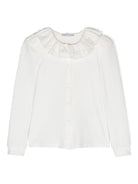 Blusa con monogramma di strass per bambina Monnalisa bianco con maniche lunghe - Rubino Kids