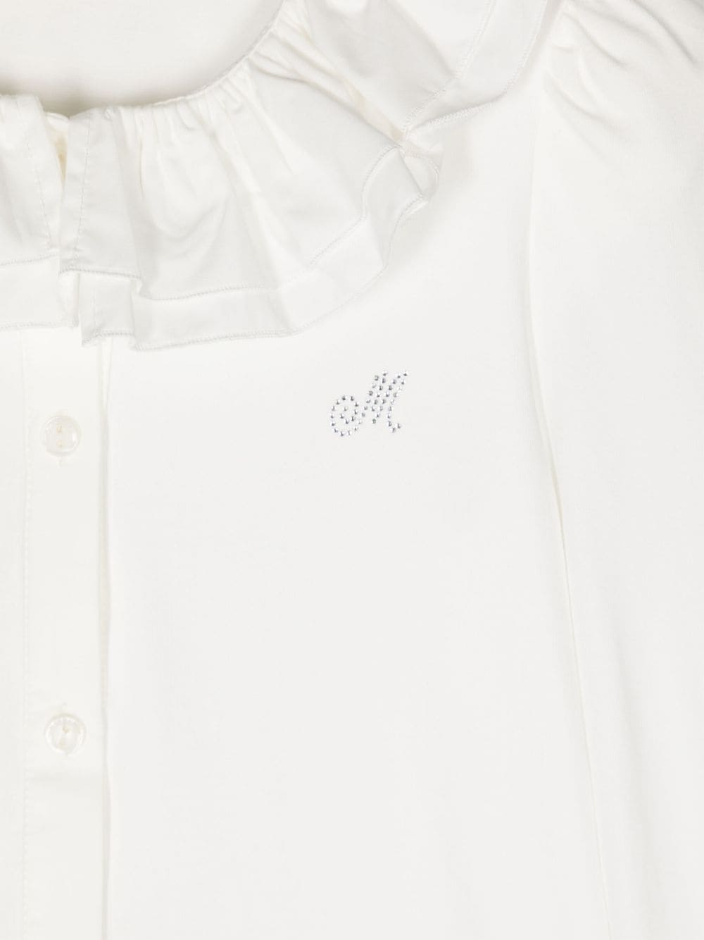 Blusa con monogramma di strass per bambina Monnalisa bianco con maniche lunghe - Rubino Kids