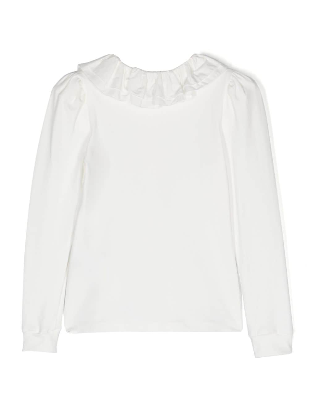 Blusa con monogramma di strass per bambina Monnalisa bianco con maniche lunghe - Rubino Kids