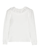 Blusa con monogramma di strass per bambina Monnalisa bianco con maniche lunghe - Rubino Kids