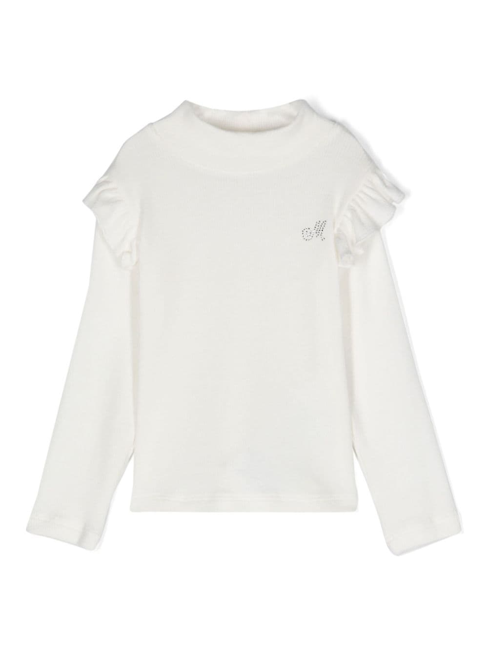 Blusa con strass per neonata Monnalisa bianca con collo a lupetto - Rubino Kids