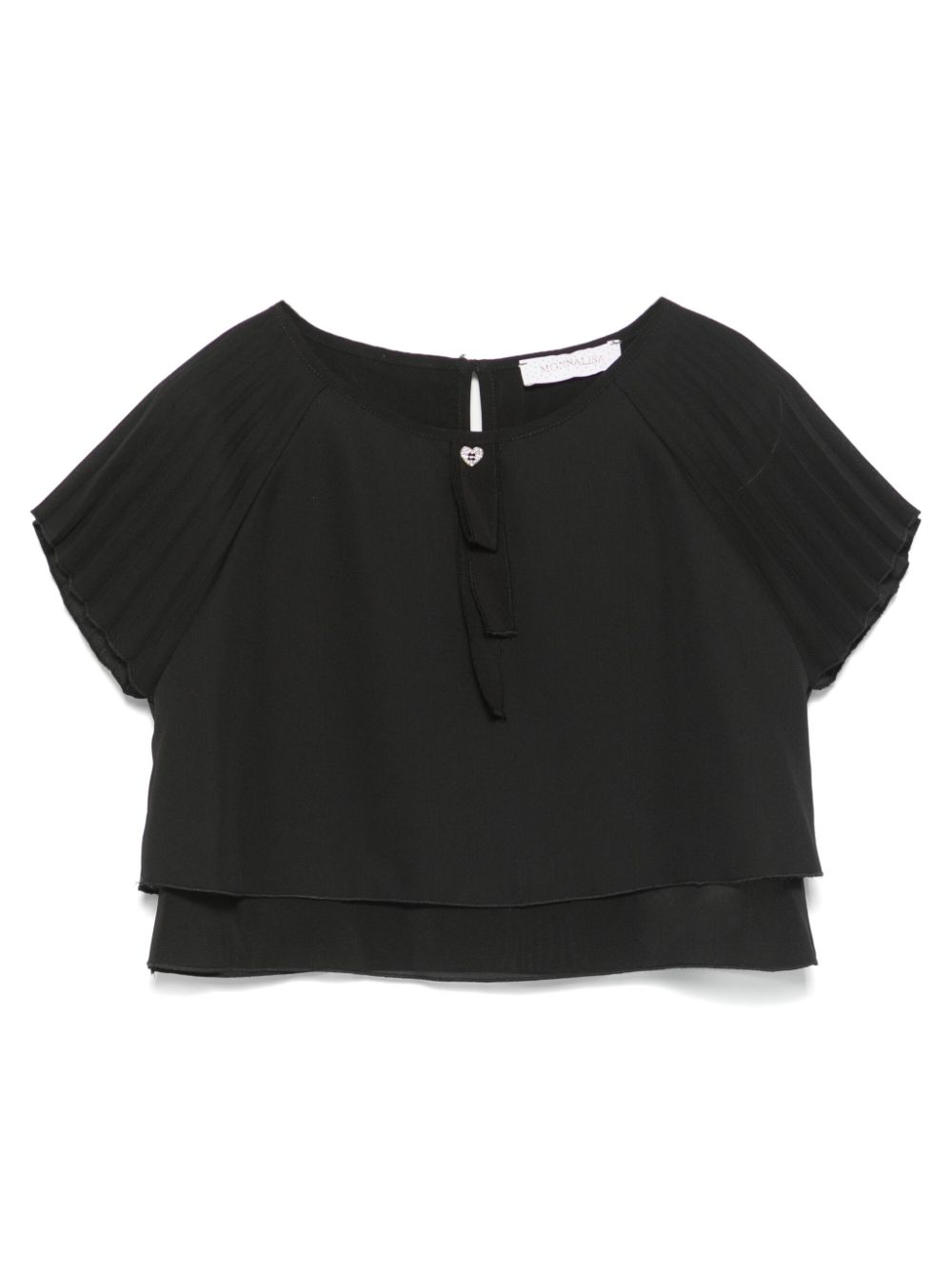 Blusa in crêpe de chine per bambina Monnalisa nero con bottoni a cuore - Rubino Kids