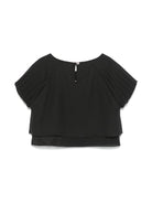 Blusa in crêpe de chine per bambina Monnalisa nero con bottoni a cuore - Rubino Kids