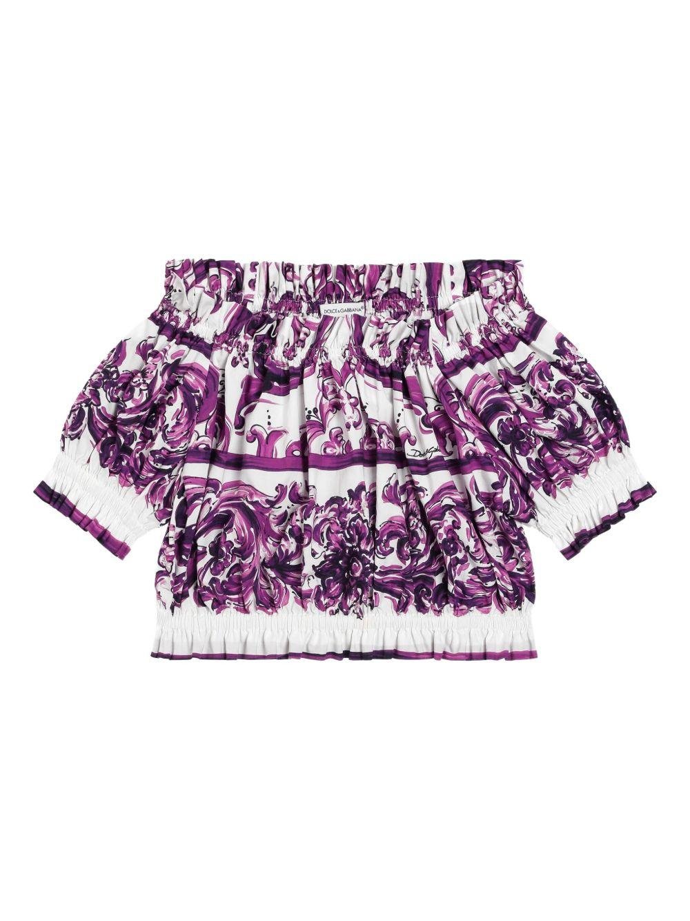 Blusa per bambina Dolce & Gabbana Kids viola con stampa maioliche - Rubino Kids