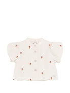 Blusa per neonata Donsje beige con ricamo floreale all - over - Rubino Kids