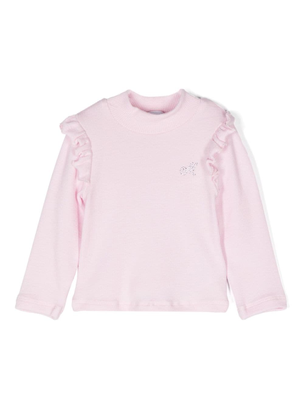 Blusa per neonata Monnalisa rosa con strass e dettagli ruches - Rubino Kids