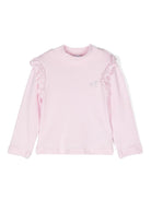 Blusa per neonata Monnalisa rosa con strass e dettagli ruches - Rubino Kids