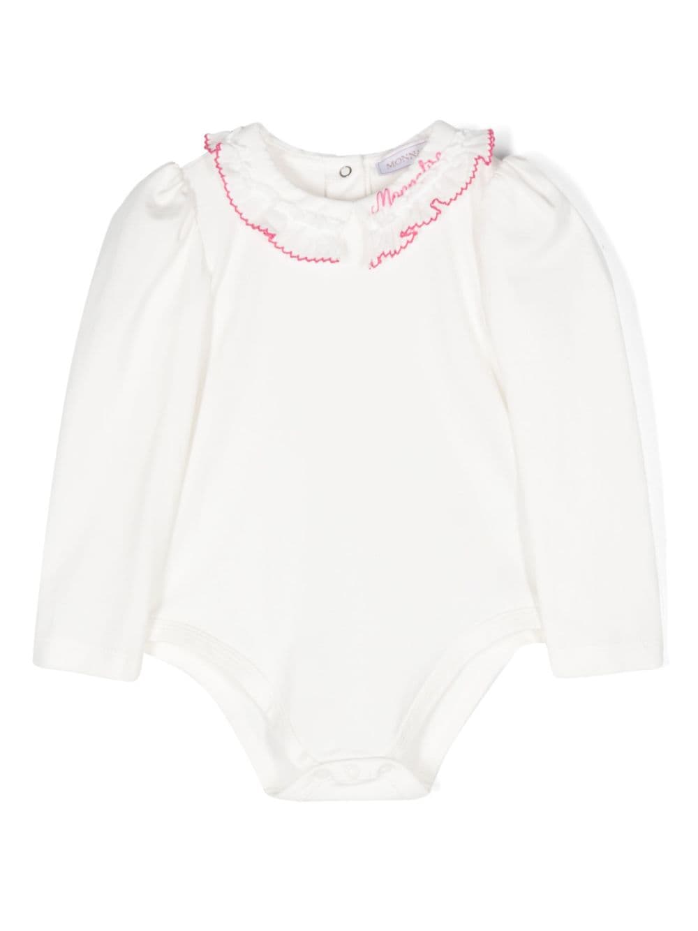 Body con ricamo per neonata Monnalisa bianco con collo con logo - Rubino Kids