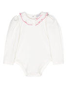 Body con ricamo per neonata Monnalisa bianco con collo con logo - Rubino Kids