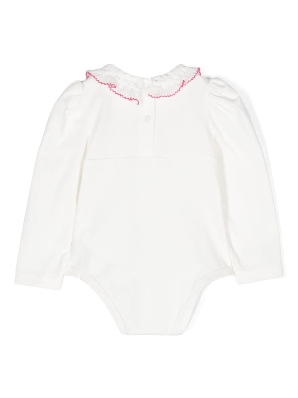 Body con ricamo per neonata Monnalisa bianco con collo con logo - Rubino Kids