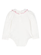 Body con ricamo per neonata Monnalisa bianco con collo con logo - Rubino Kids