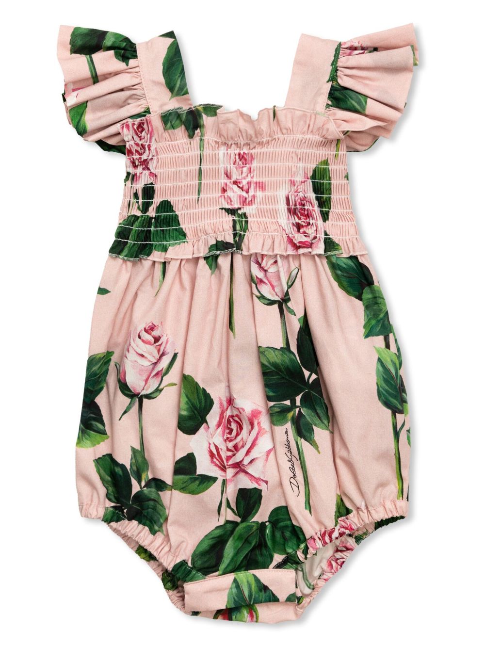 Body con stampa rose per neonata Dolce & Gabbana Kids rosa con rifinitura con ruches - Rubino Kids