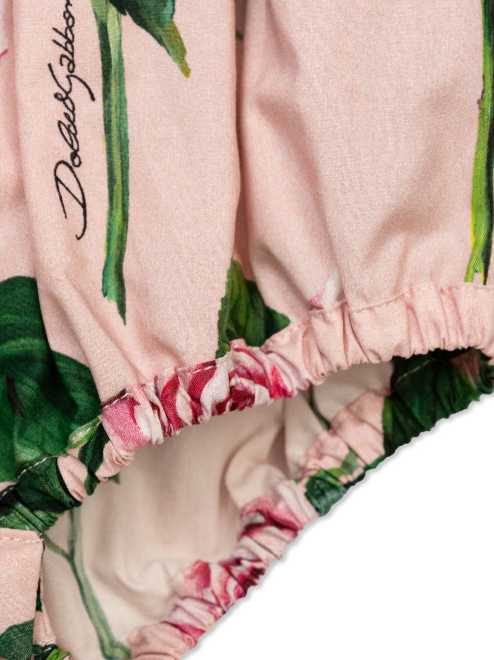 Body con stampa rose per neonata Dolce & Gabbana Kids rosa con rifinitura con ruches - Rubino Kids