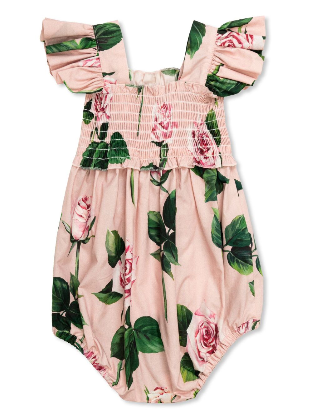 Body con stampa rose per neonata Dolce & Gabbana Kids rosa con rifinitura con ruches - Rubino Kids