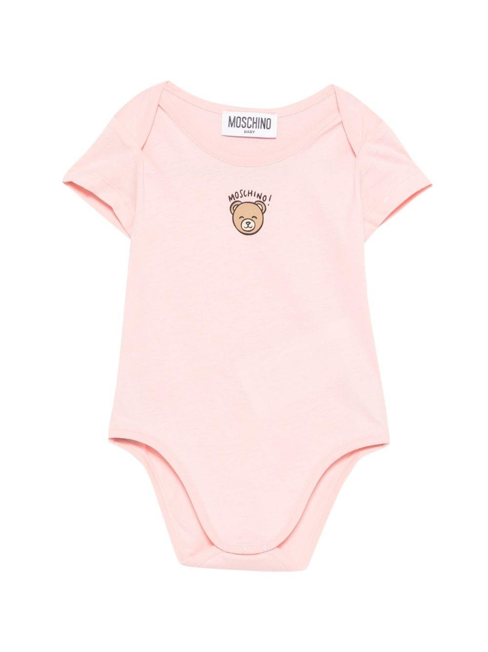 Body per neonata Moschino Kids rosa con stampa Teddy Bear - Rubino Kids
