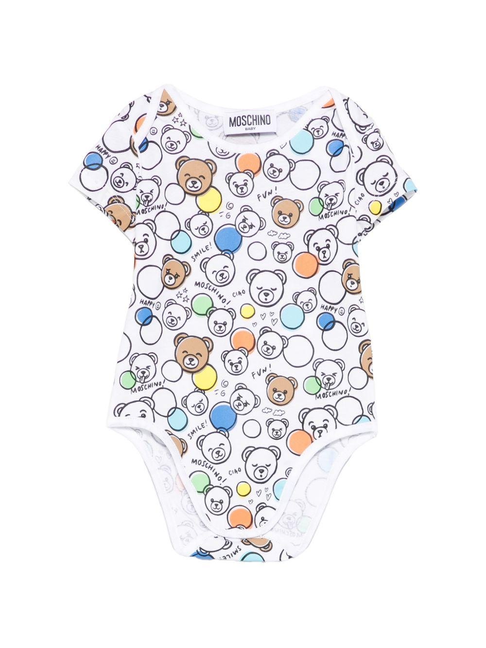 Body per neonato Moschino Kids bianco con stampa all - over - Rubino Kids
