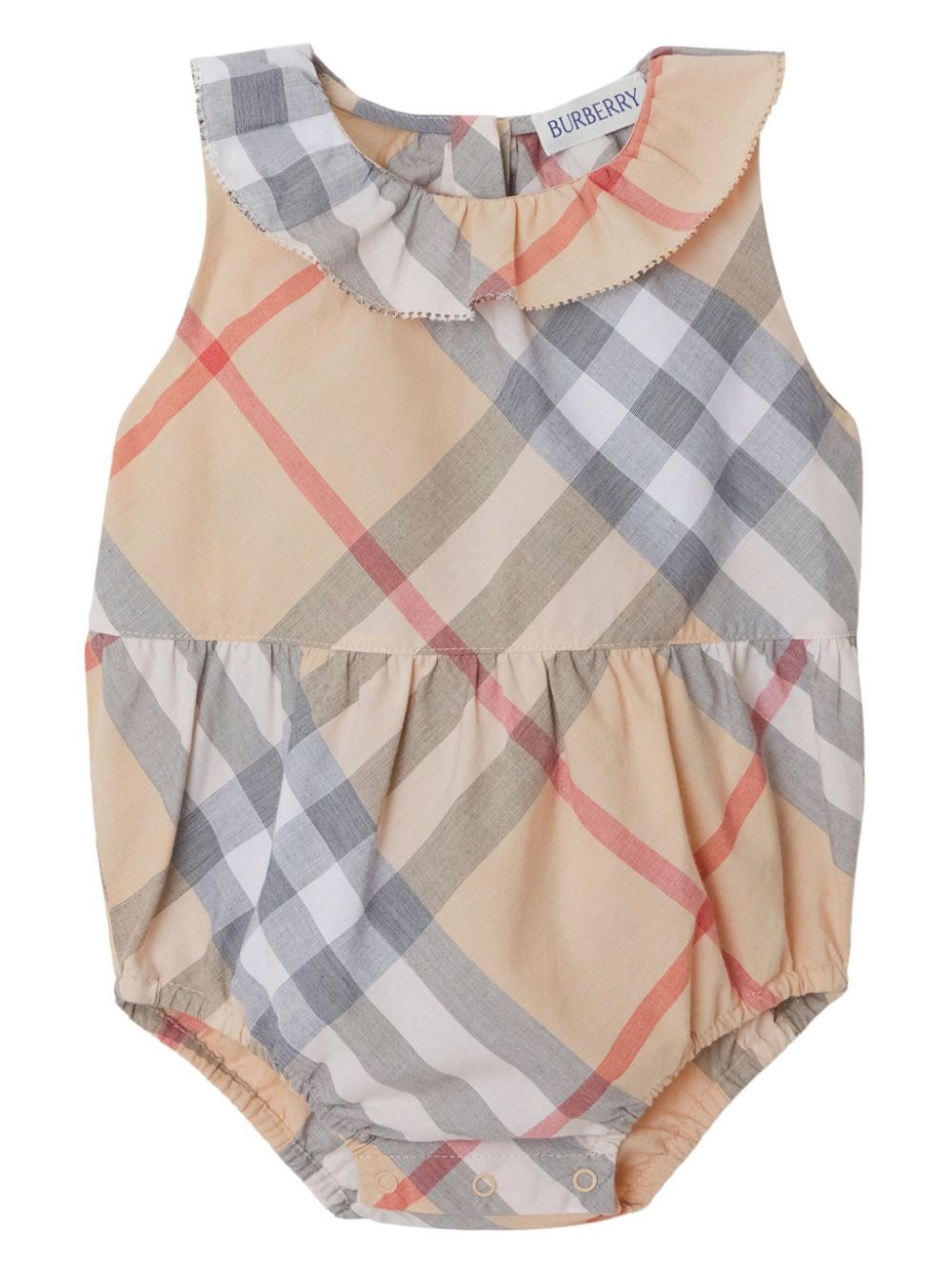 Body Vintage Check per neonato Burberry Kids beige con dettagli arricciati - Rubino Kids