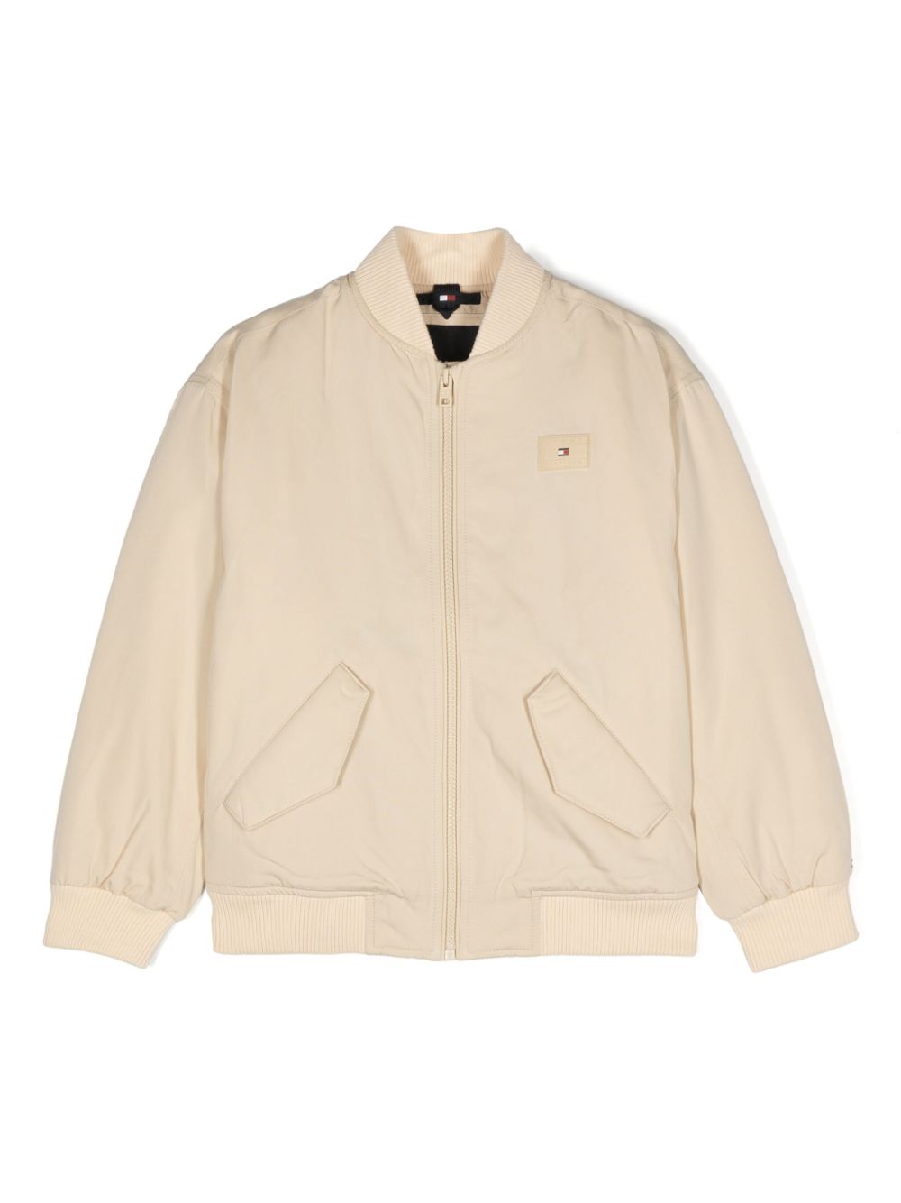 Bomber con applicazione per bambino Tommy Hilfiger Junior beige con colletto a coste - Rubino Kids