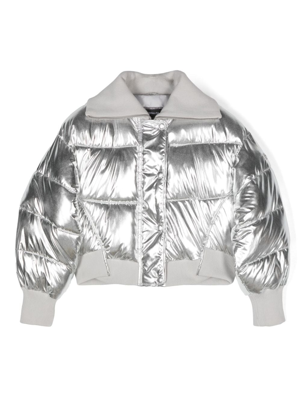 Bomber metallizzato per bambina Monnalisa argento con collo alto - Rubino Kids