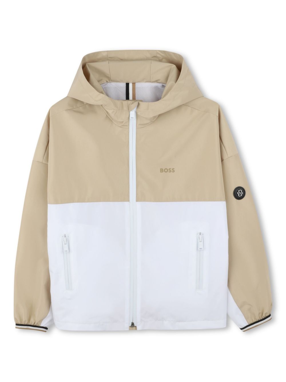 Bomber per bambino Boss Kidswear beige con stampa con logo sul petto - Rubino Kids