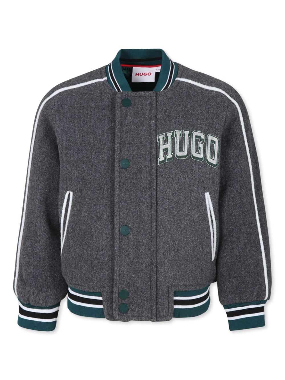 Bomber per bambino Hugo Kids grigio con stampa logo sul petto e bordi a contrasto - Rubino Kids