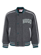 Bomber per bambino Hugo Kids grigio con stampa logo sul petto e bordi a contrasto - Rubino Kids