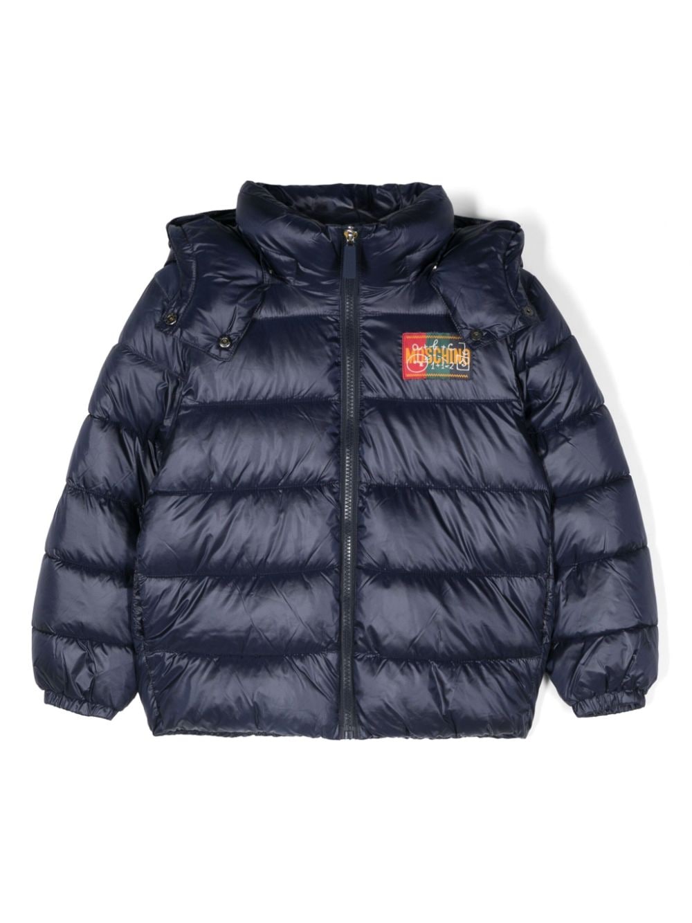 Bomber per bambino Moschino Kids blu imbottito con logo sul petto - Rubino Kids