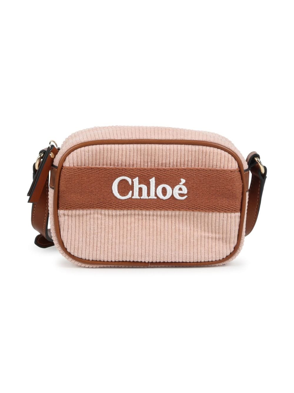 Borsa a spalla con ricamo per bambina Chloé Kids rosa con velluto a coste - Rubino Kids