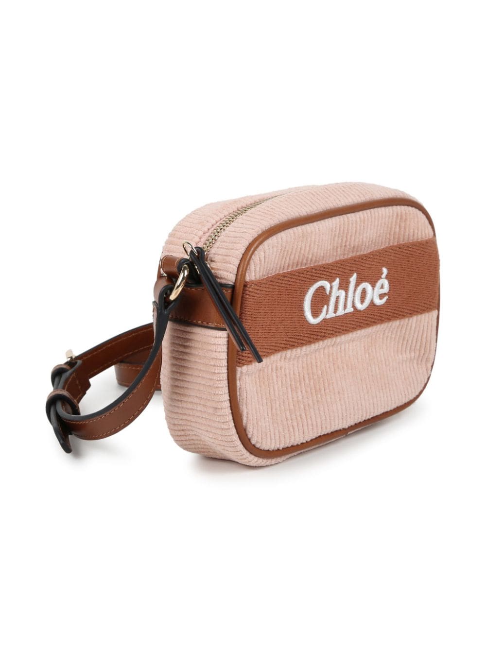 Borsa a spalla con ricamo per bambina Chloé Kids rosa con velluto a coste - Rubino Kids